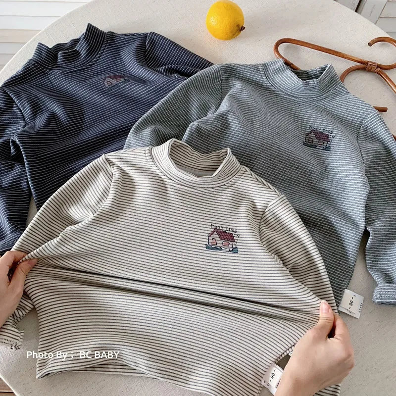 【KID】ストライプハイネック長袖Tシャツ