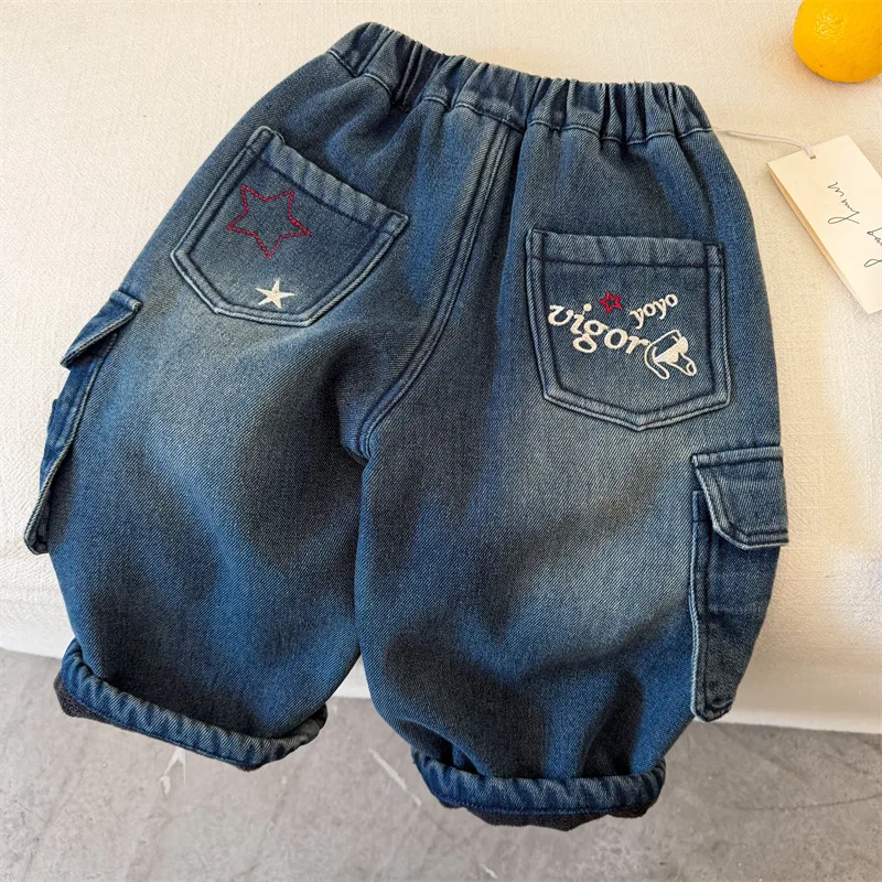 【KID】ウエストゴム裏起毛カーゴデニムパンツ