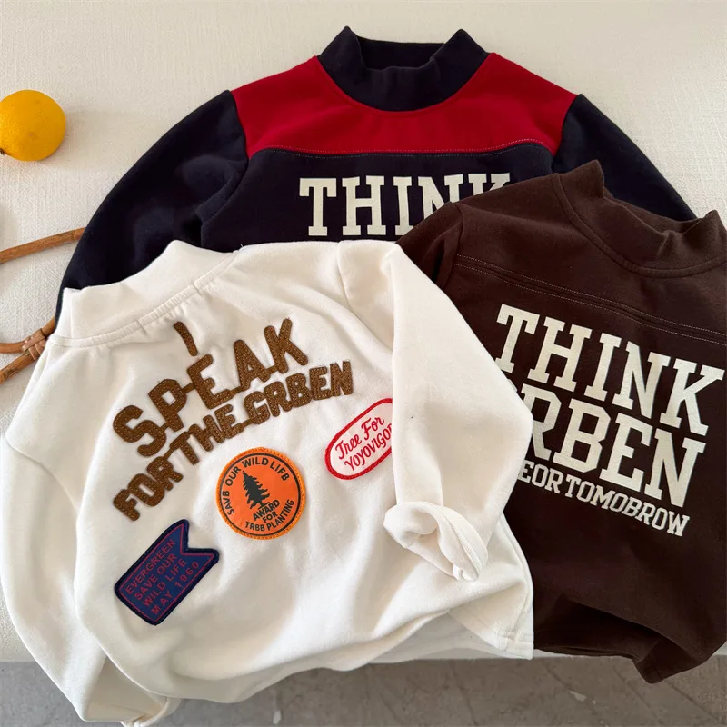【KID】英字プリント切り替えデザイン長袖Tシャツ