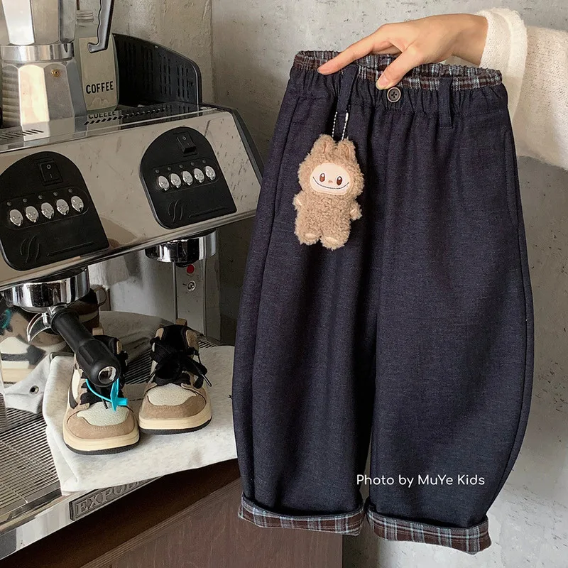 【KID】グレーロールアップポイントワイド裏起毛パンツ