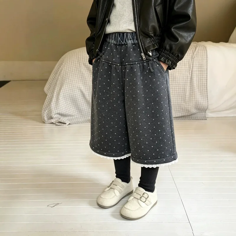 【KID】ドット柄裏起毛フェイクレイヤードパンツ