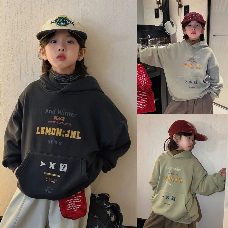 【KID】レモンジュース英字プリント裏起毛パーカー