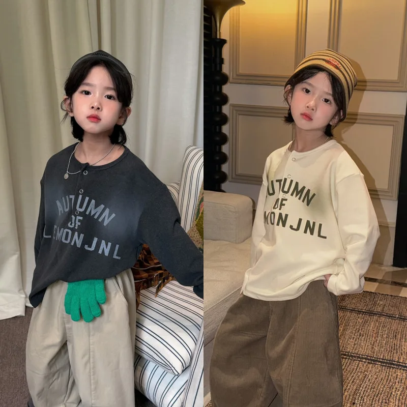 【KID】英字レタリングルーズ長袖Tシャツ