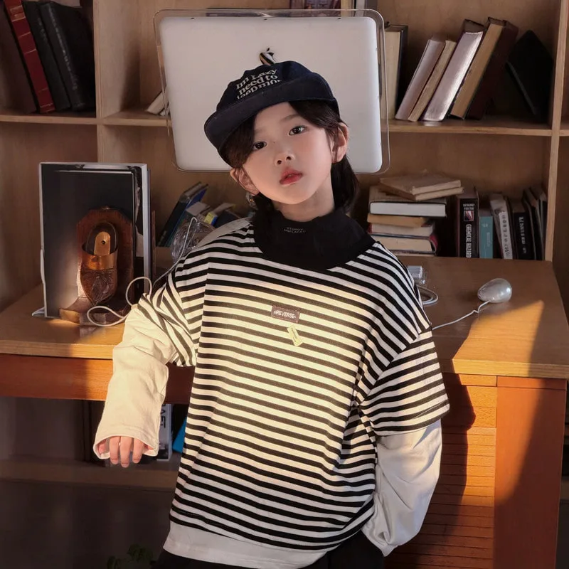 アイボリーストライプゆったり半袖Tシャツ