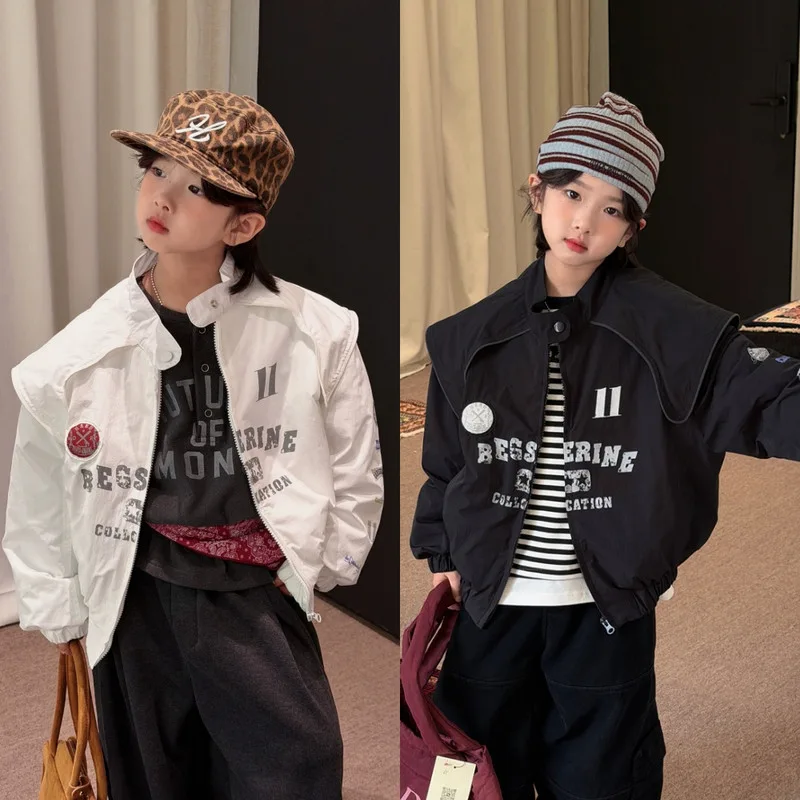 【KID】英字プリントパネル切替オーバーサイズジャケット