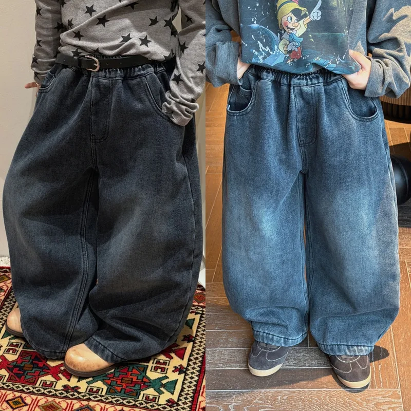 【KID】ウエストゴム裏起毛ワイドデニムパンツ