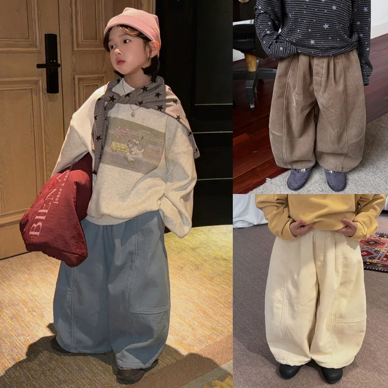 【KID】ポケット付きワイドシルエット裏起毛パンツ