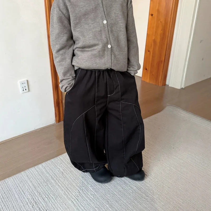 【KID】ブラック配色ステッチバルーン裏起毛パンツ