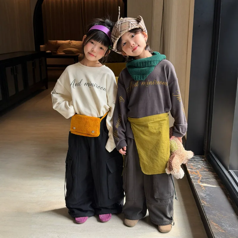 【KID】英字プリントドロップショルダー裏起毛オーバーサイズTシャツ