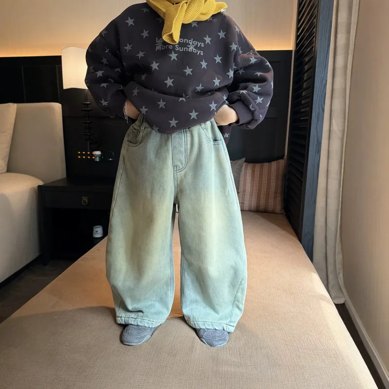 【KID】ウォッシュ加工バギーシルエット裏起毛デニムパンツ