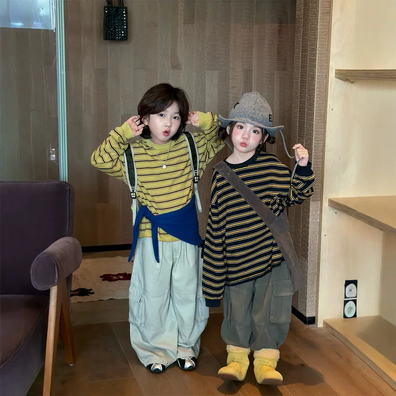 【KID】ストライプ柄ルーズシルエット長袖Tシャツ