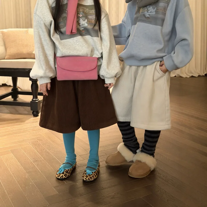 【KID】カーゴボリュームワイド裏起毛ハーフパンツ