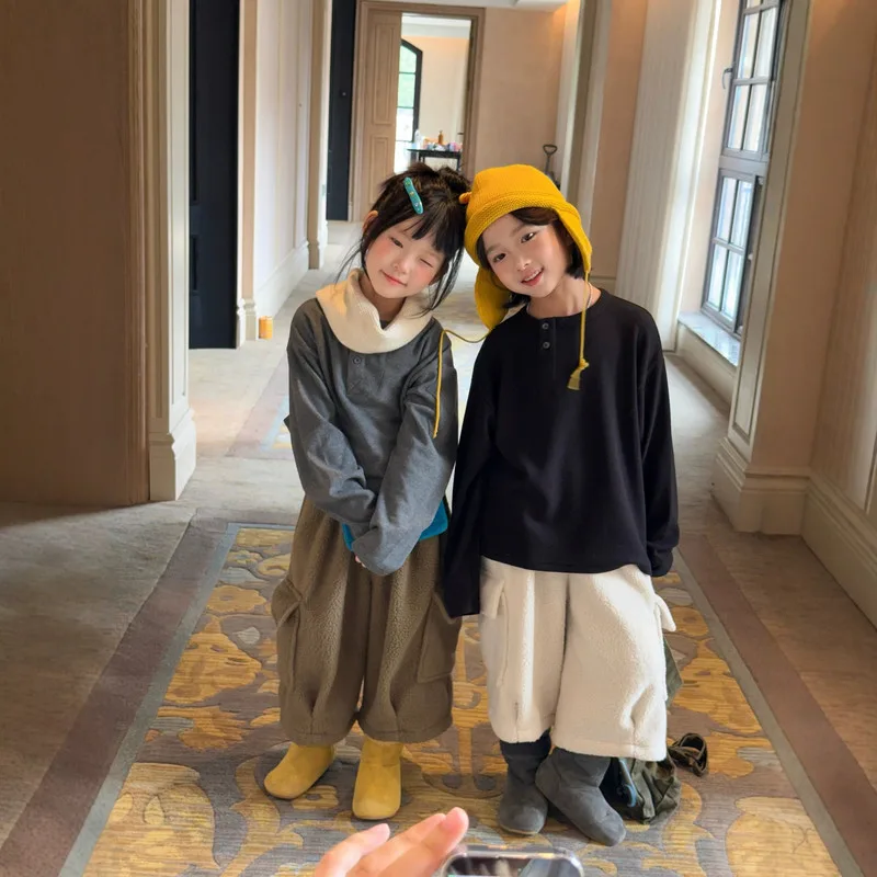 【KID】ボタン開きデイリー裏起毛長袖Tシャツ