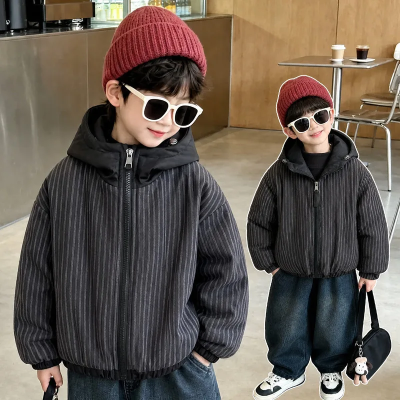 【KID】ブラックストライプフード付きキッズジャケット