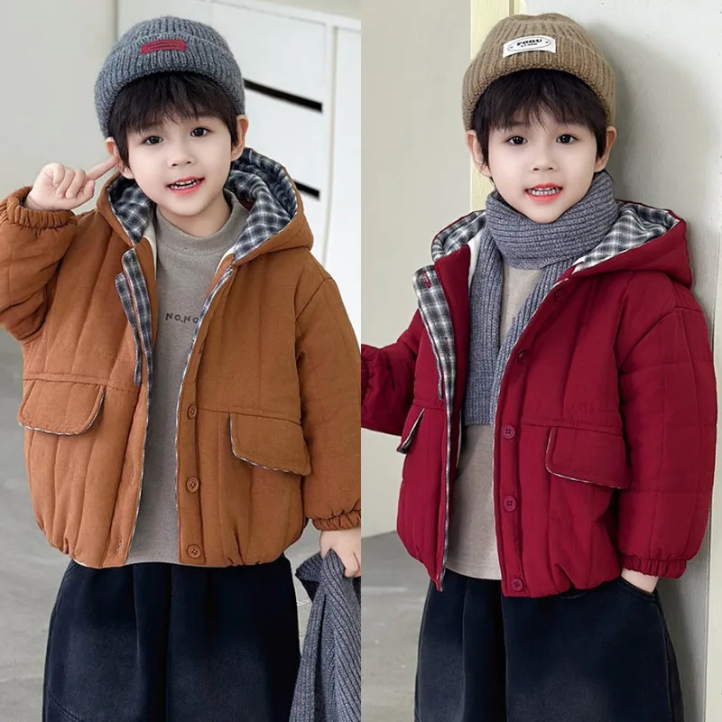 【KID】チェック裏地フード付きキルティングジャケット