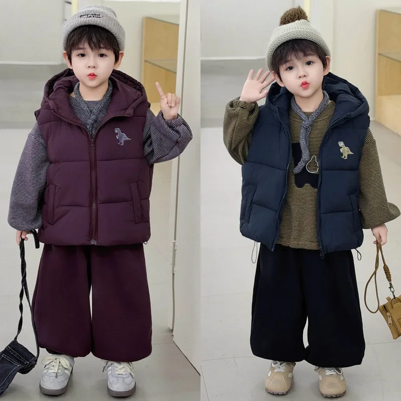 【セット】裏起毛ストライプトップスベストパンツ3点セット