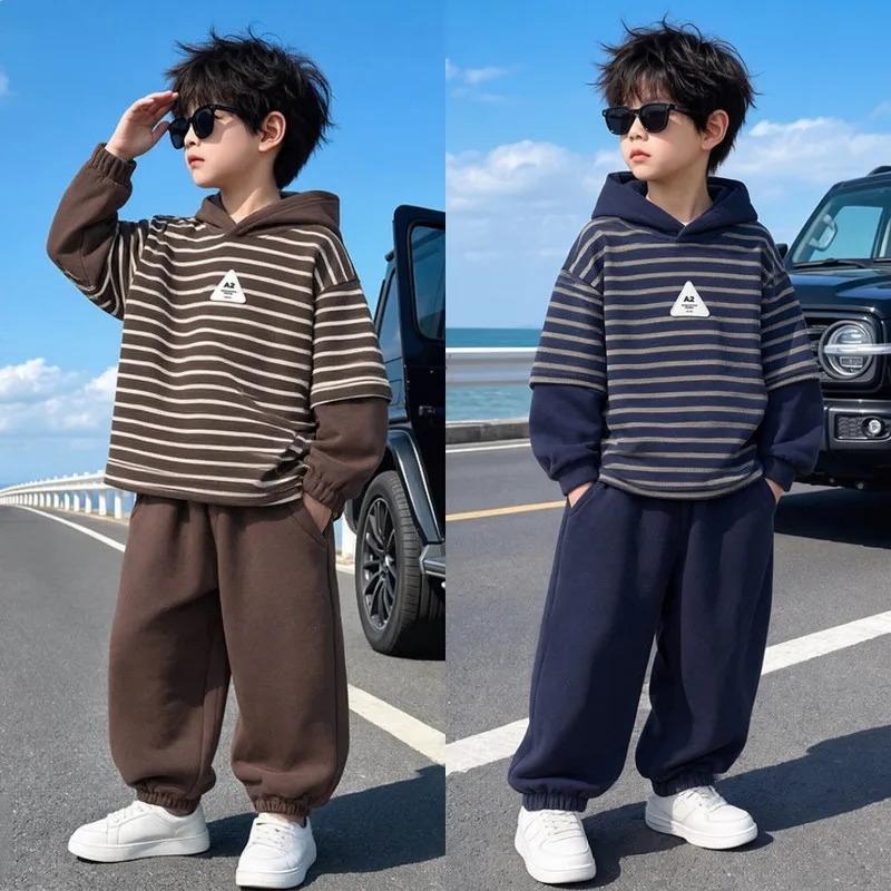 【セット】ストライプ裏起毛フード付きセットアップ