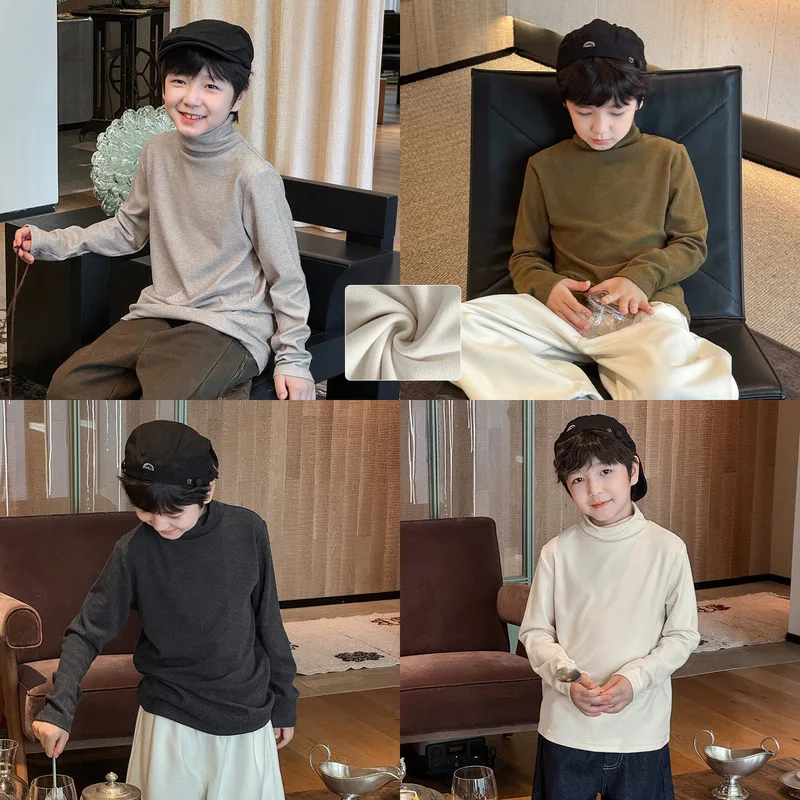 【KID】キッズ無地ハイネック長袖インナーTシャツ