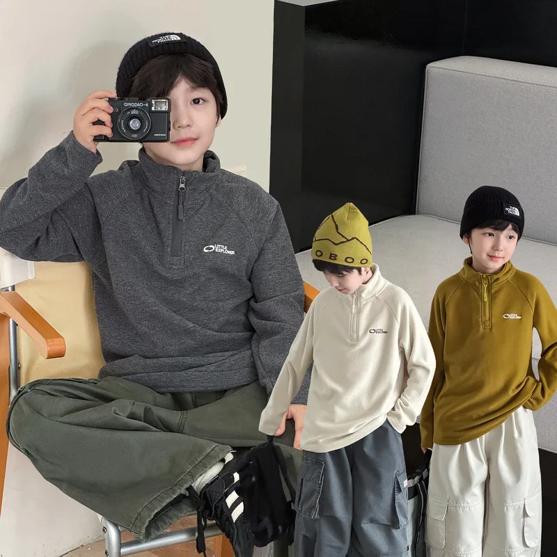 【KID】ハーフジップハイネック長袖Tシャツ