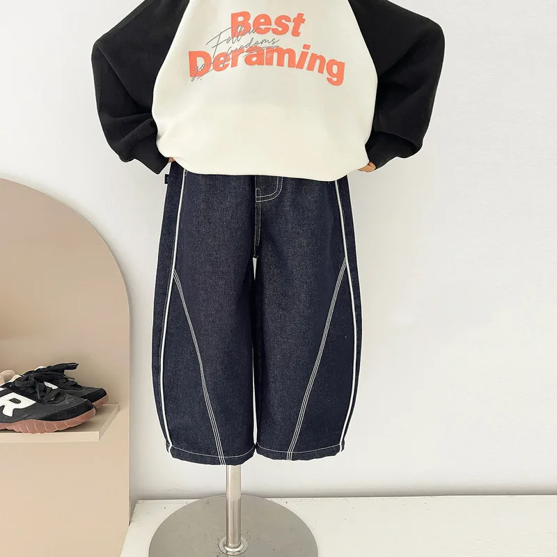 【KID】配色ステッチバルーン裏起毛デニムパンツ