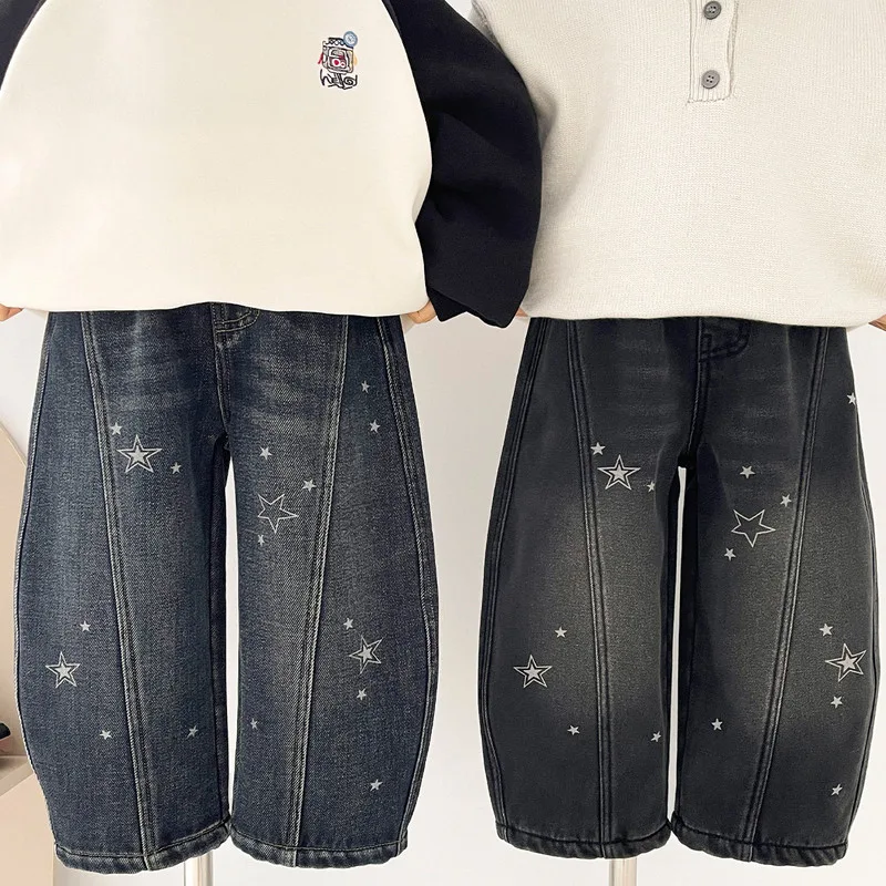 【KID】星柄バルーンシルエット裏起毛デニムパンツ