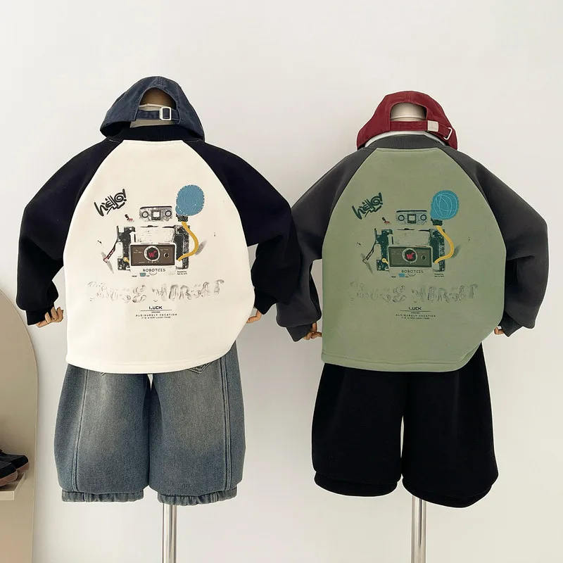【KID】ロボットプリントラグラン裏起毛トレーナー