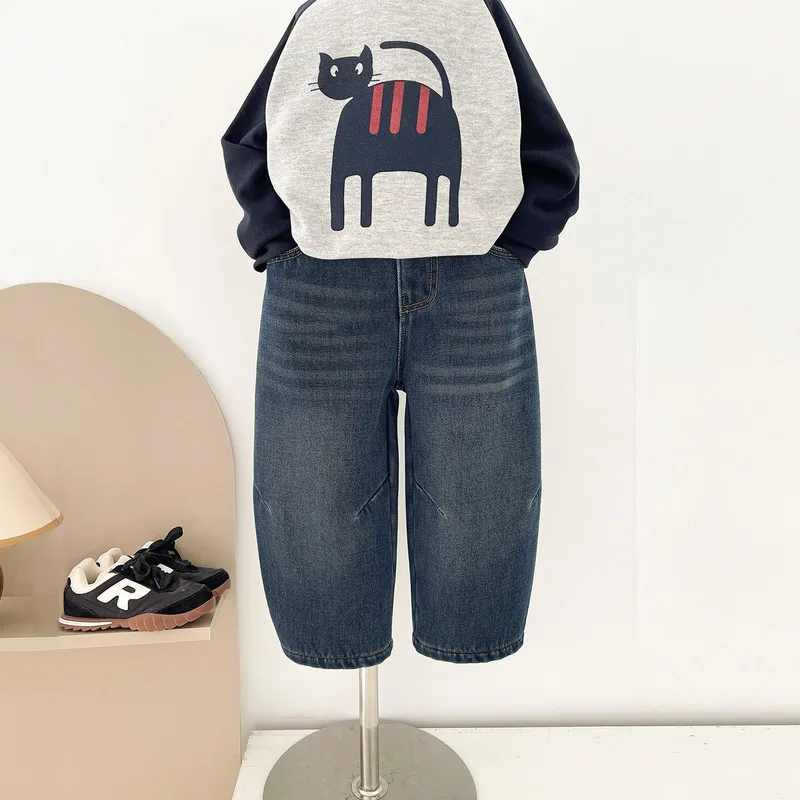 【KID】インディゴトーン裏起毛ゆったりデニムパンツ