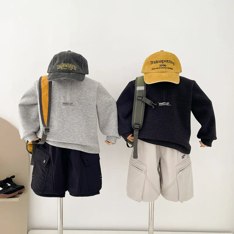 【KID】裏起毛英字プリントキッズ長袖Tシャツ