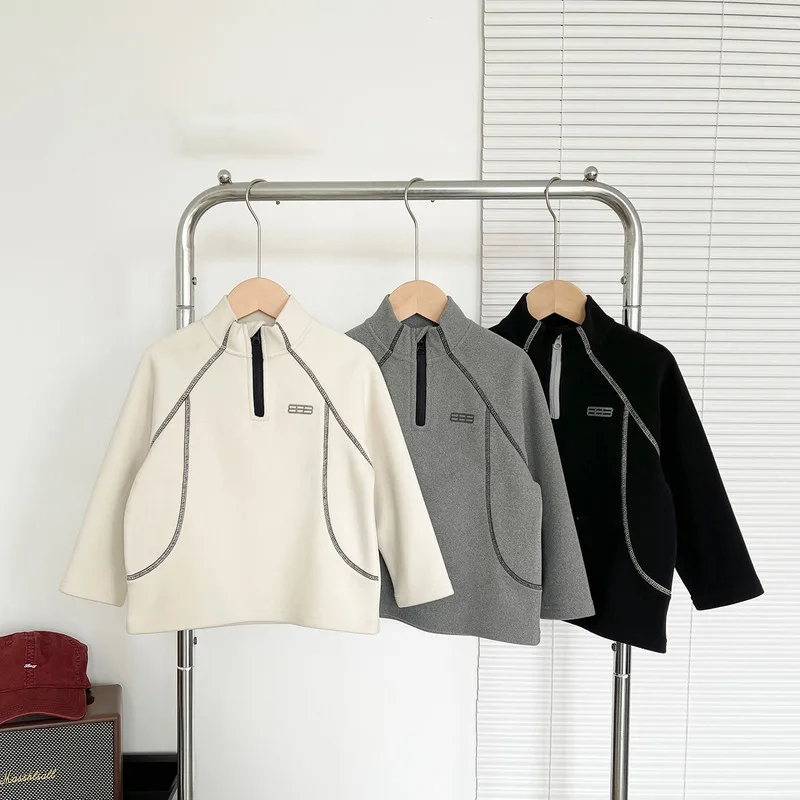 【KID】レールデザイン裏起毛ハーフジップTシャツ