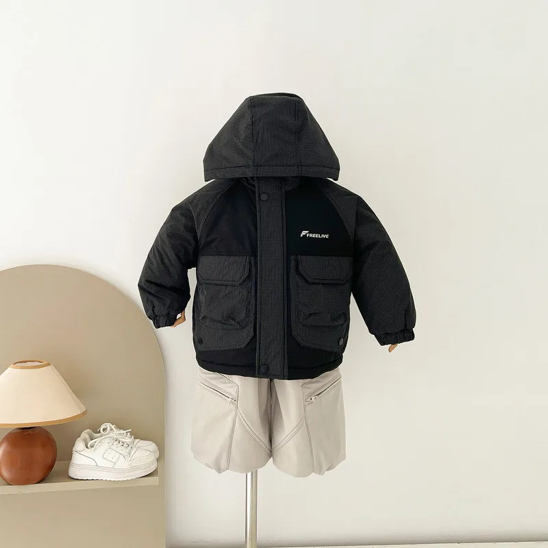 【KID】ブラック切替デザインフードジャケット