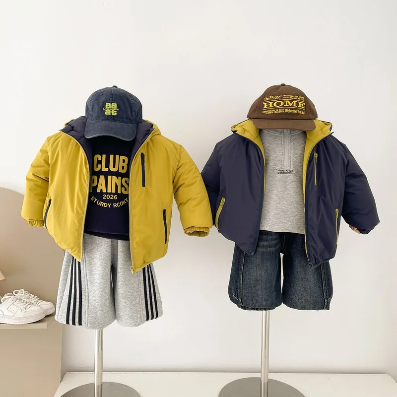 【KID】配色切替フード付き中綿オーバージャケット