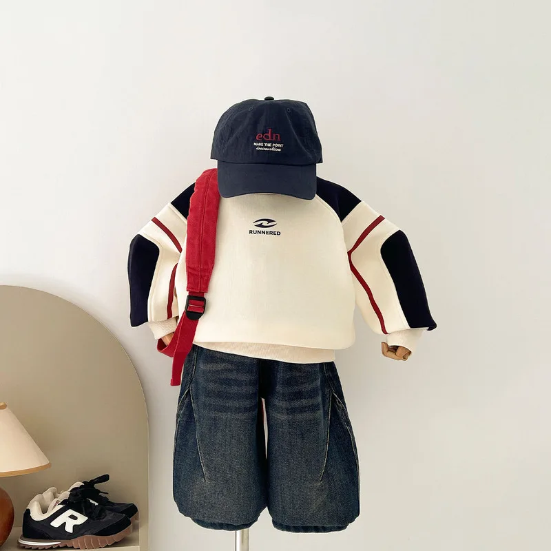 【KID】レッドスワン配色ライン裏起毛長袖Tシャツ