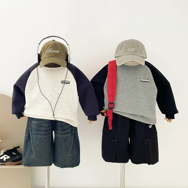 【KID】英字ロゴラグラン裏起毛長袖Tシャツ