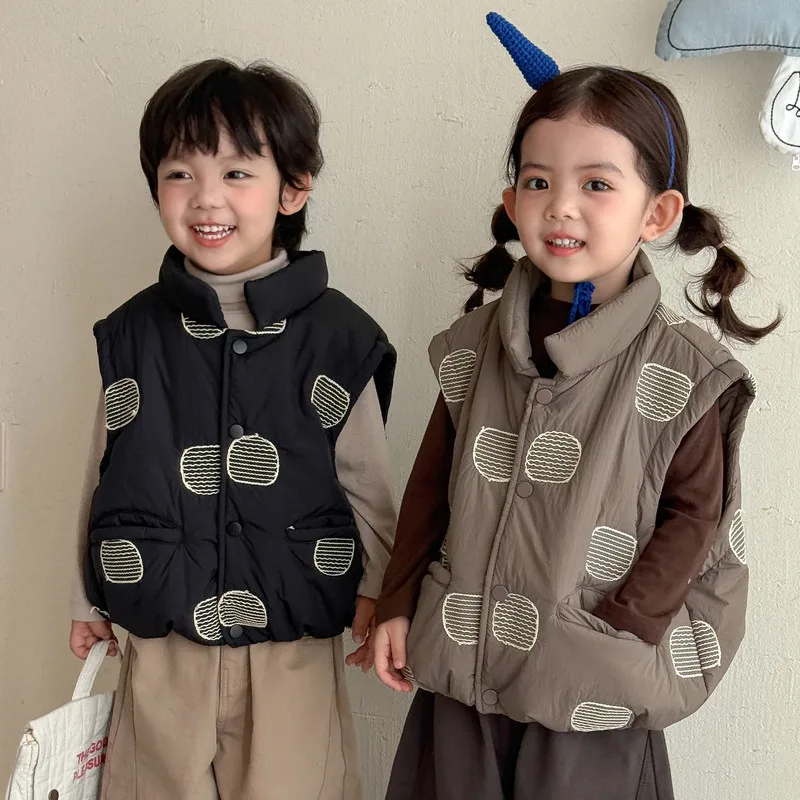 【KID】ラウンドストライプ柄キッズ中綿ベスト