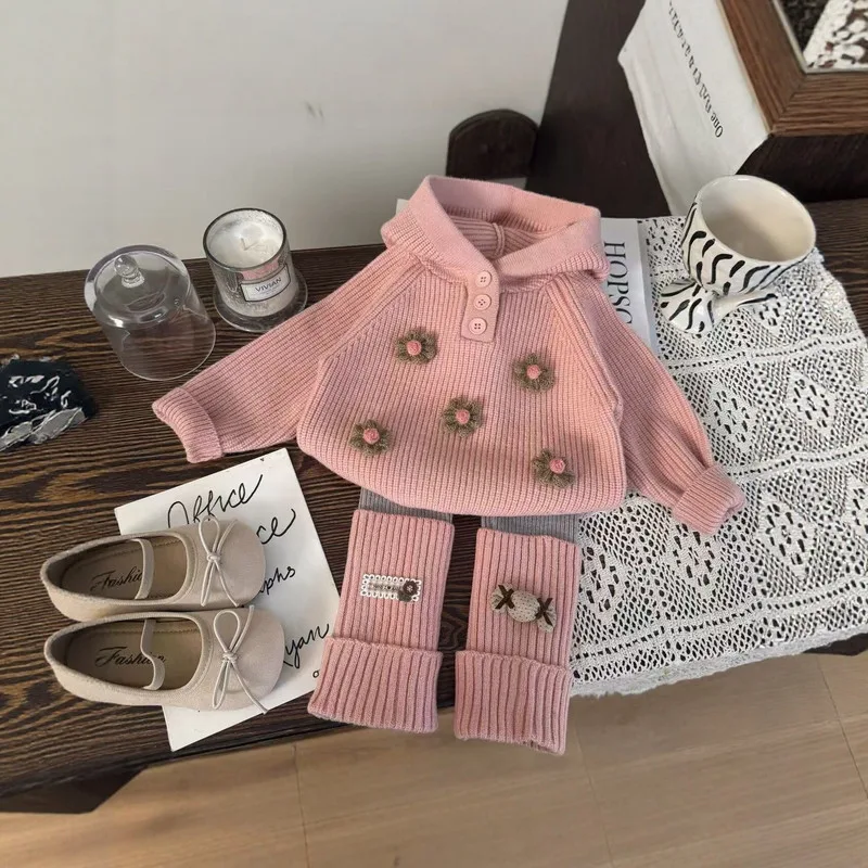 【セット】花モチーフニットトップス＆レギンスセット