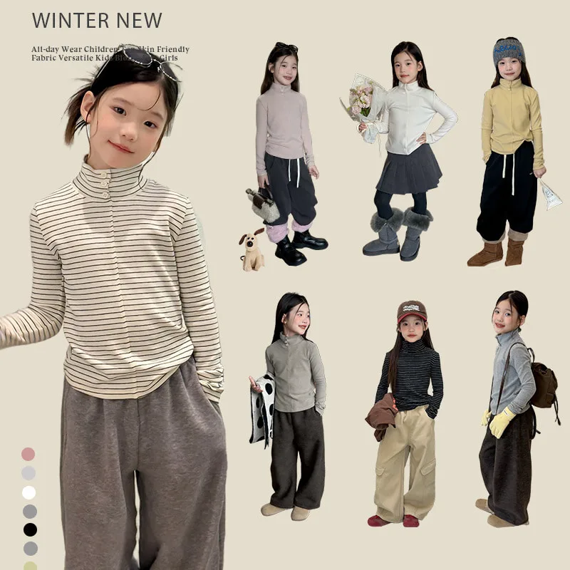 【KID】ストライプモックネック長袖スリムTシャツ