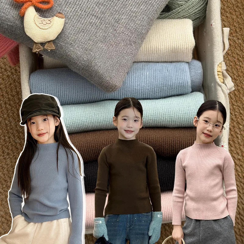 【KID】縦リブハイネック長袖キッズTシャツ