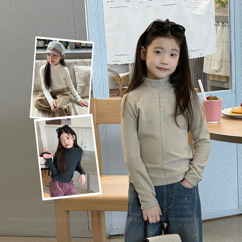 【KID】中央切替ハイネック裏起毛長袖Tシャツ