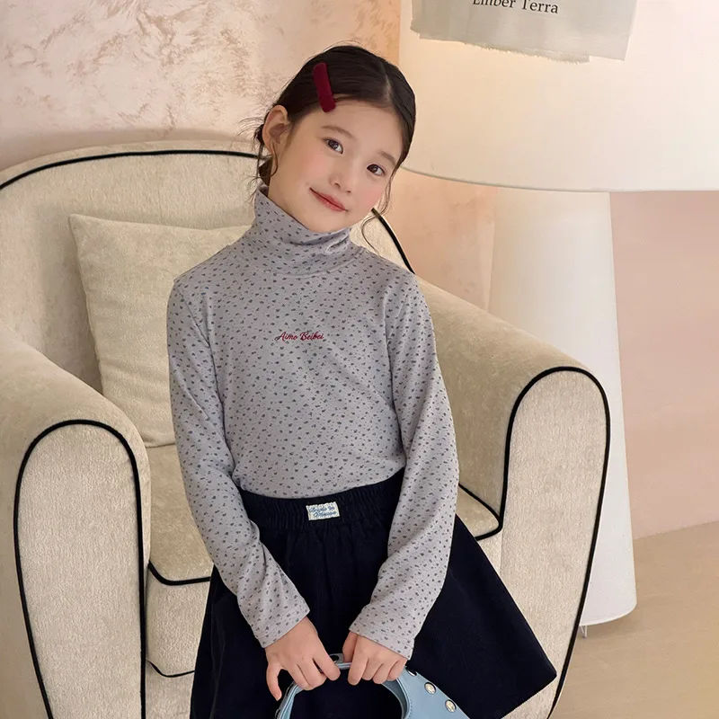 【KID】細かなドット柄ハイネック長袖Tシャツ