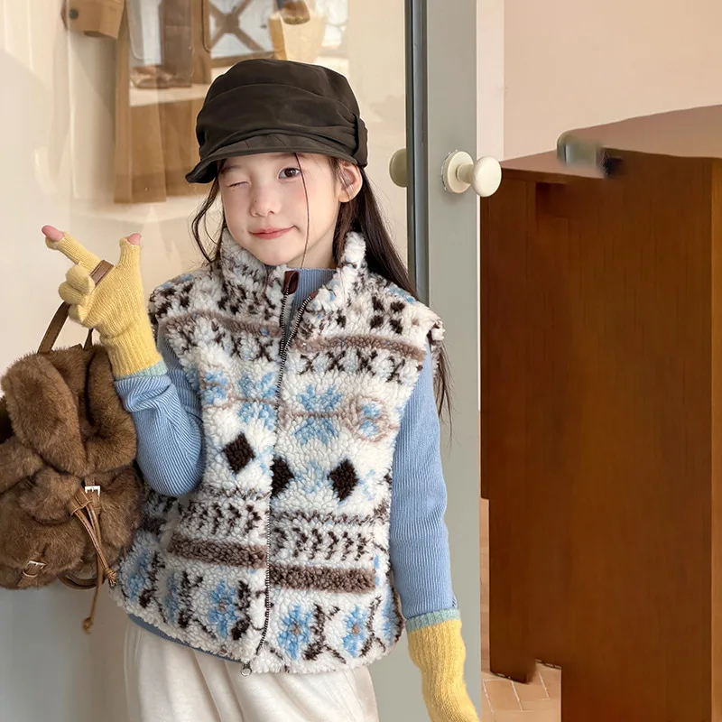 【KID】モダン花柄配色切替ベスト