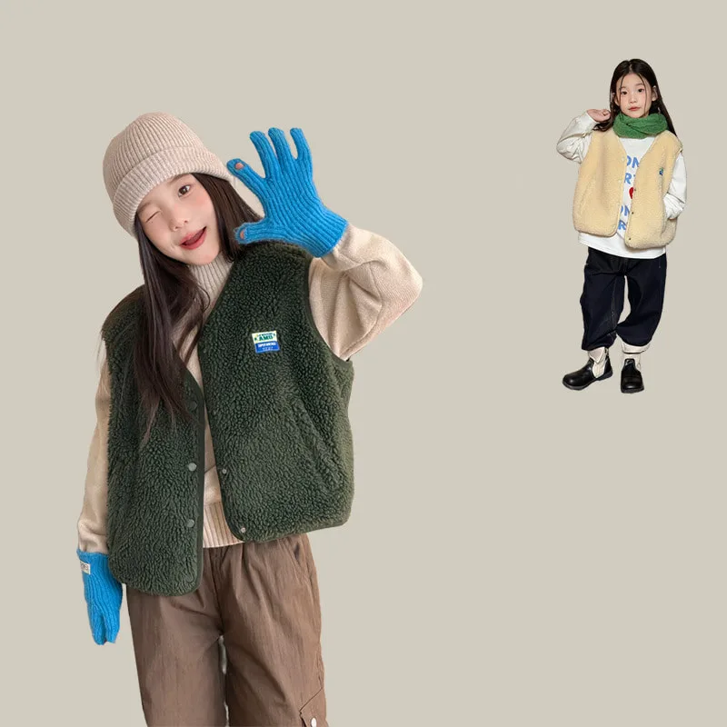 【KID】ボタン開きVネックもこもこベスト