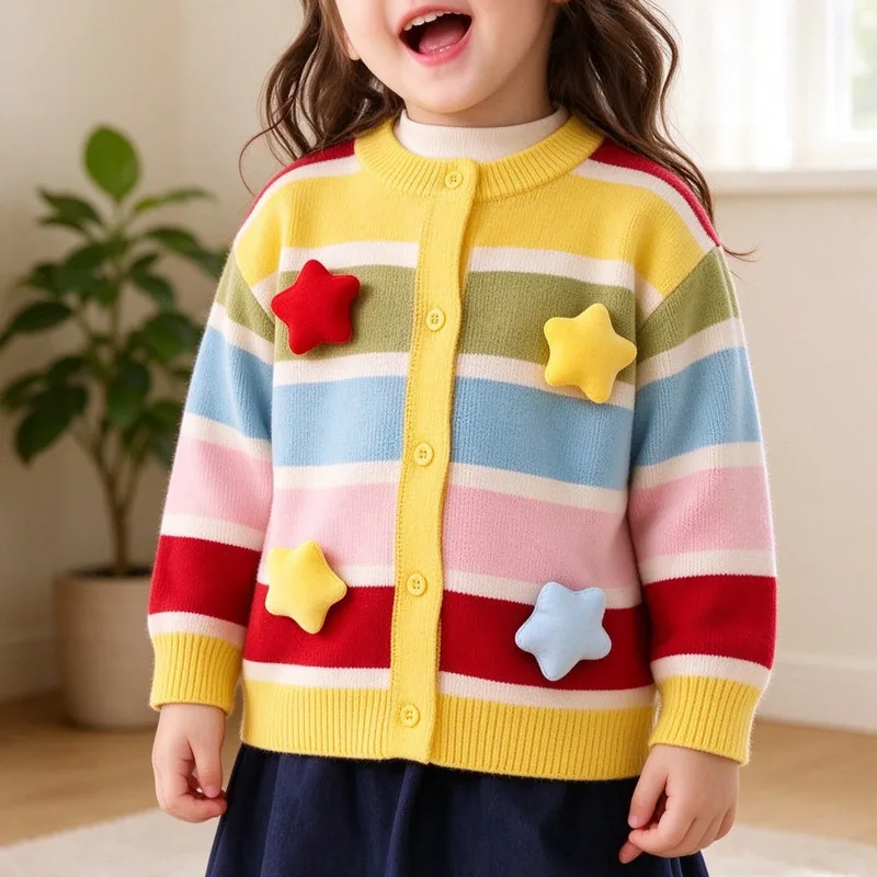 【KID】カラフルストライプ星モチーフカーディガン