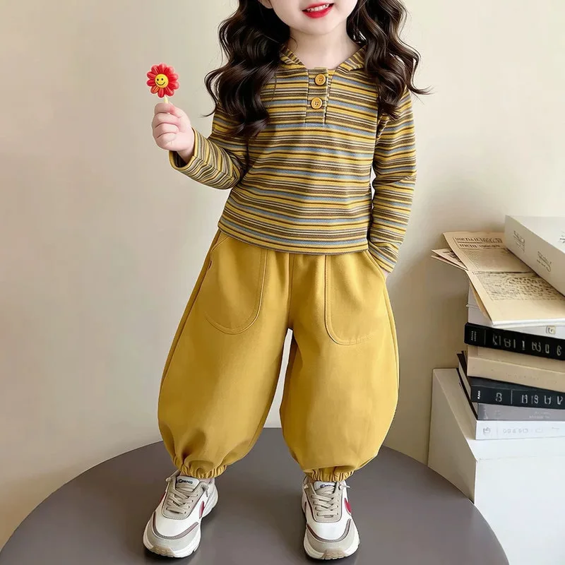 【セット】ひまわりストライプフードTシャツパンツセットアップ