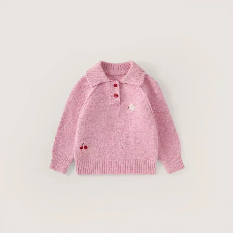 【KID】さくらんぼバード刺繍ニットポロシャツ