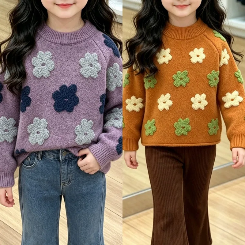 【KID】立体フラワーモチーフニットトップス