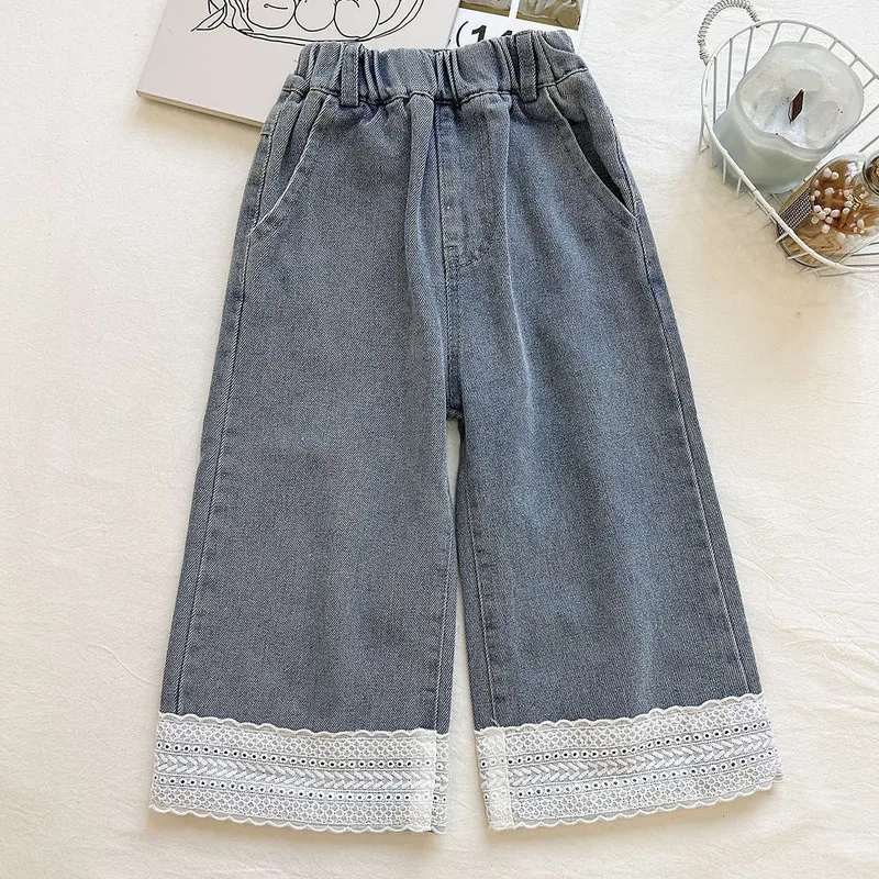 【KID】ラベンダーレース裾デニムワイドパンツ