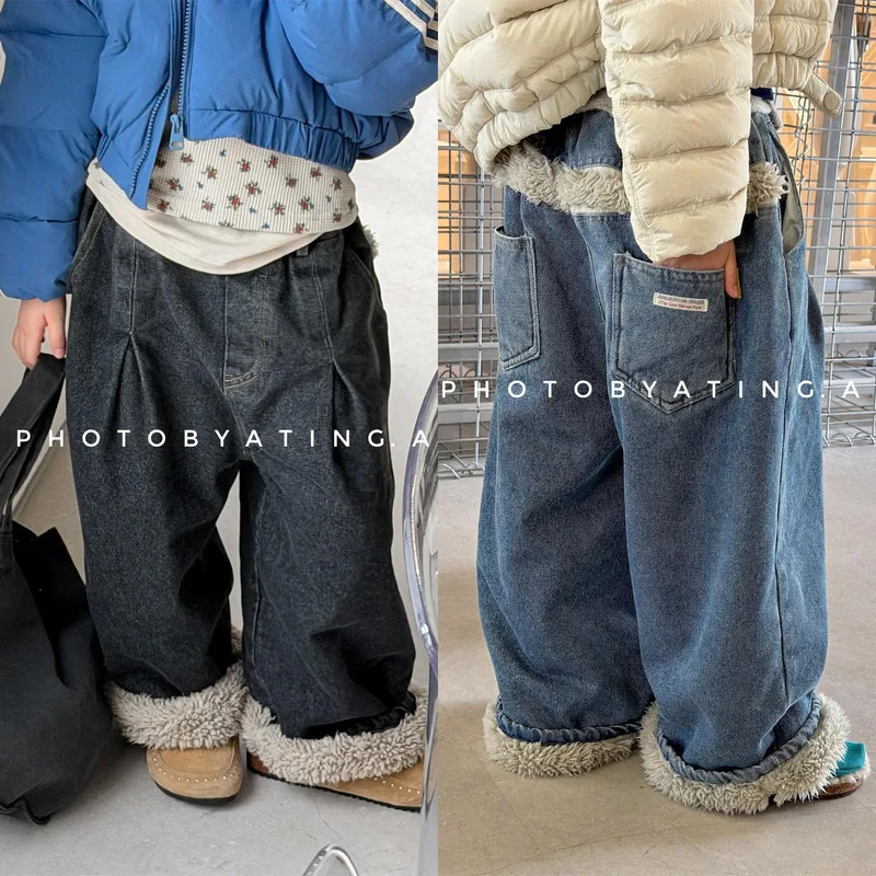 【KID】ワイドシルエットポケット付き裏起毛デニムパンツ