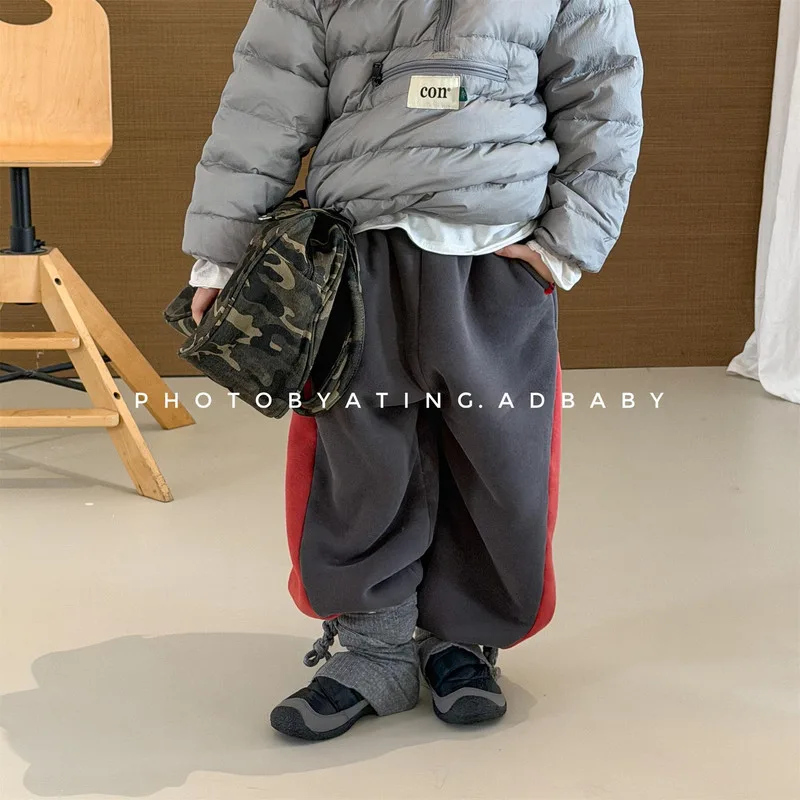 【KID】配色切替ルーズフィット裏起毛ロングパンツ