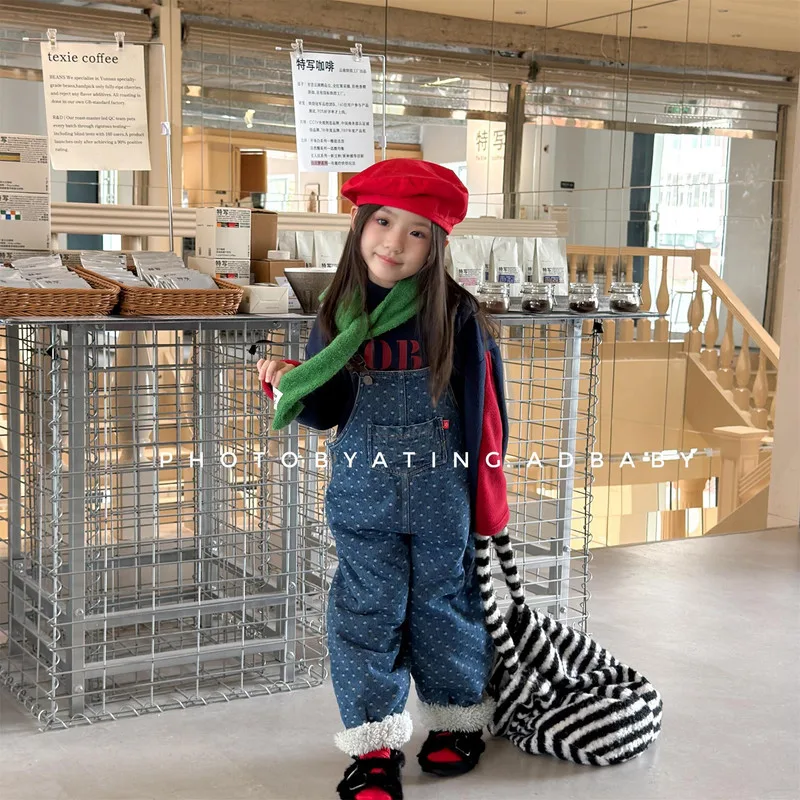 【KID】ミニドット裏起毛デニムサロペットパンツ