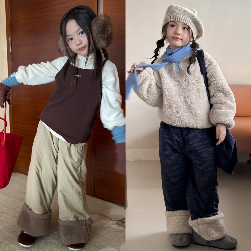 【KID】チェック柄ポイント裏起毛キッズパンツ